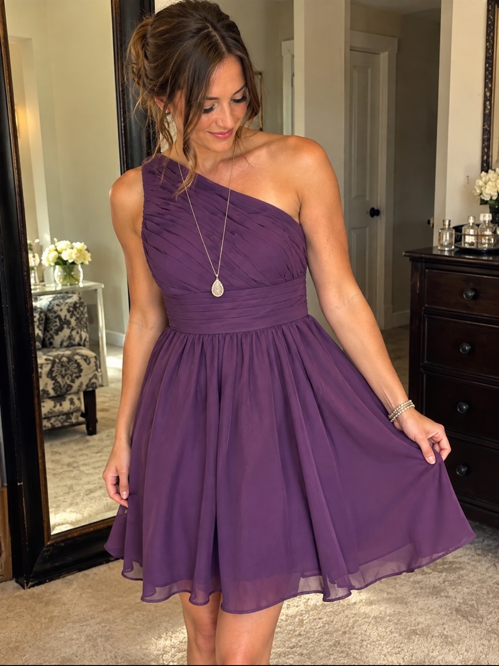 Azazie One-Shoulder Purple Chiffon Party Dress